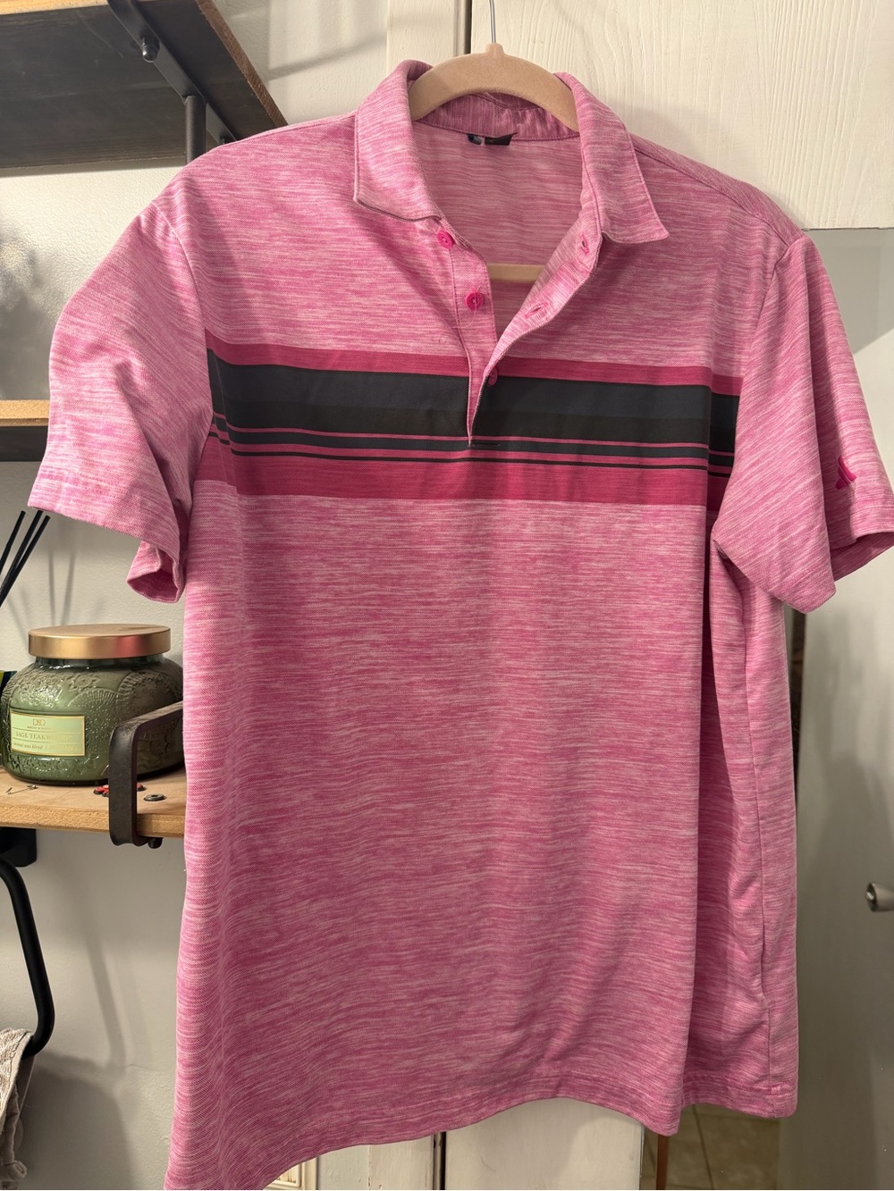 Adidas Men's Pink Heather Stripe Polo Shirt